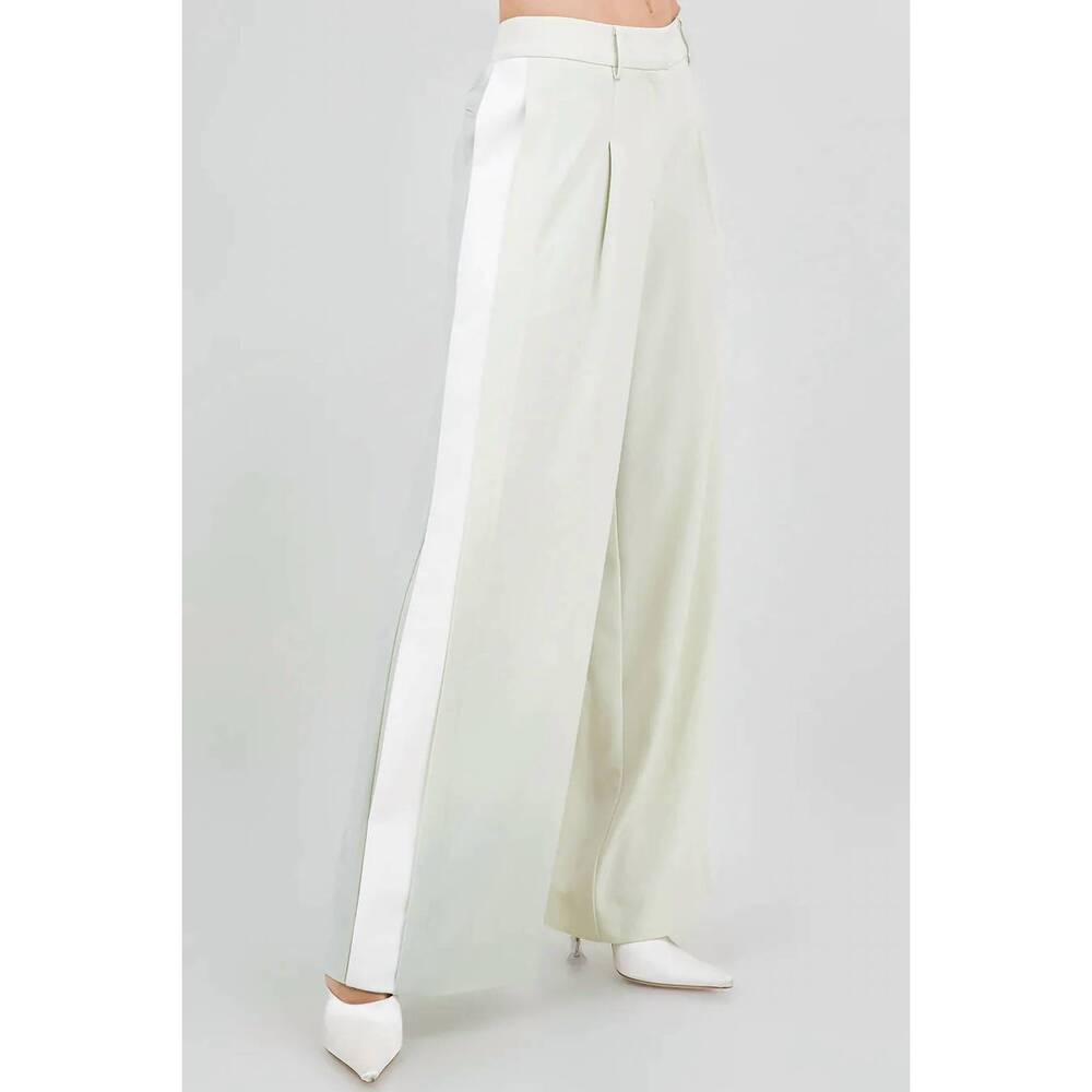 NEW WHITEROOM+CACTUS contrast side panel wide leg soft woven trousers in lime